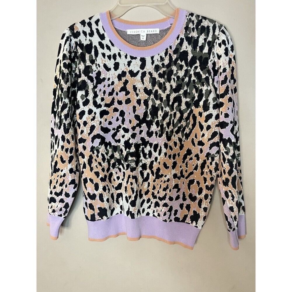 Veronica Beard Womens XS Suzanna Leopard Print Crewneck Pullover Sweater Shirt